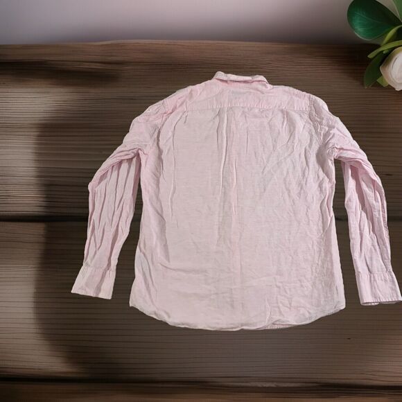 J. Crew Slim Size Large Men's Pink White Baird Mcnutt Irish Linen Blend Shirt - Picture 2 of 8